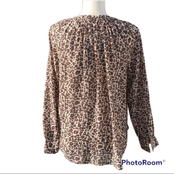 LOFT Leopard Cheetah Print Button Down Blouse Sz S - Picture 2 of 8